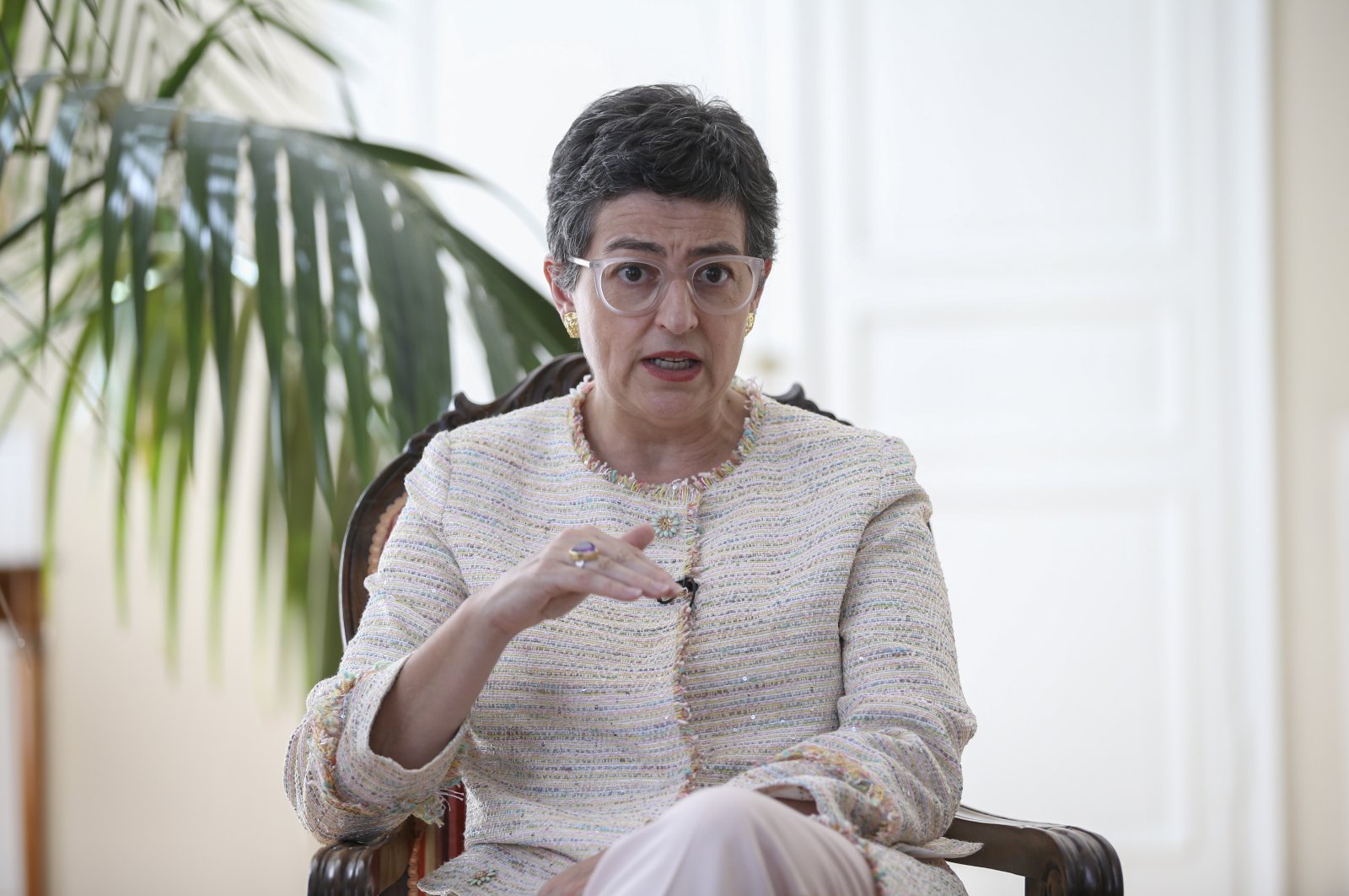 Spain's Minister of Foreign Affairs, European Union and Cooperation Arancha Gonzalez Laya speaks to Anadolu Agency on Turkey-Spain relations and regional issues during a visit to Ankara, Turkey, July 27, 2020. (AA Photo)