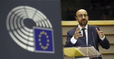 European Council President Charles Michel addresses European lawmakers at the European Parliament in Brussels, July 23, 2020. (AP Photo)