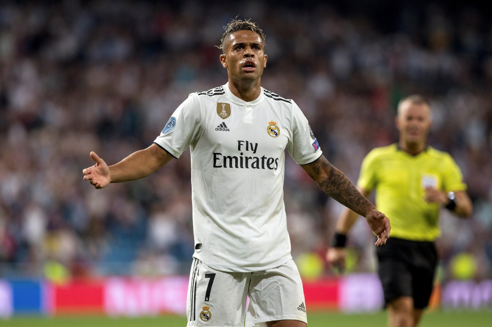In this file photo, Real Madrid's Mariano Diaz celebrates a goal during the UEFA Champions League group stage match between Real Madrid and AS Roma at Santiago Bernabeu, in Madrid, Sept. 19, 2018. (EPA Photo)