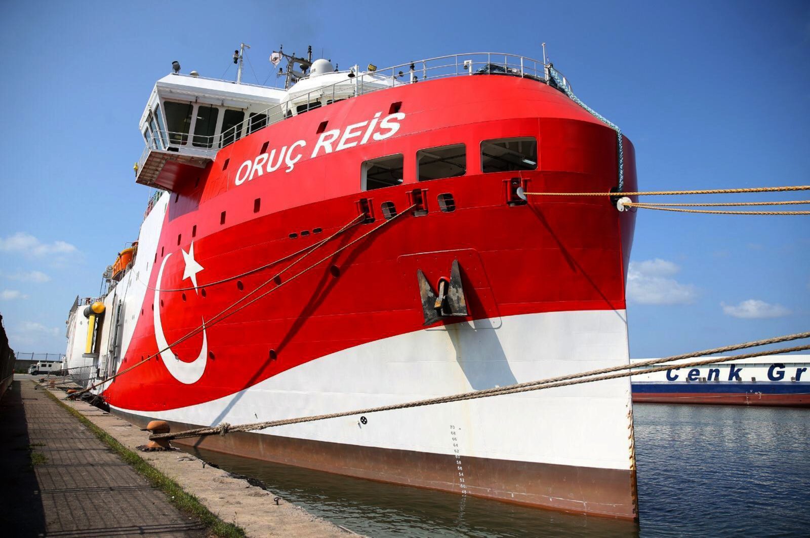 Turkish research vessel Oruc Reis in Antalya, southwestern Turkey, July 23, 2020. (AP Photo)