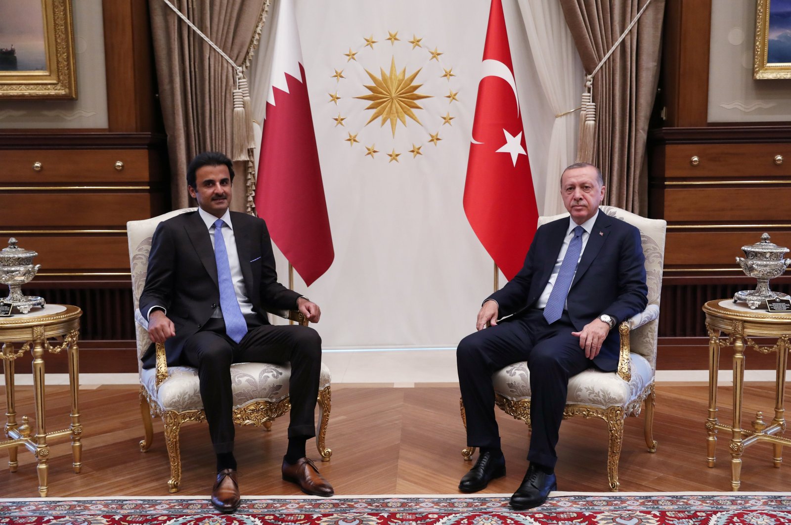 President Recep Tayyip Erdoğan and Qatari Emir Tamim bin Hamad Al Thani in Ankara, Turkey, Aug. 15, 2018. (Reuters Photo)