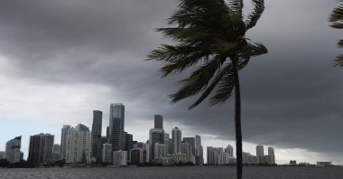 Storm clouds are seen over the city as Hurricane Isaias approaches the east coast of Florida on August 01, 2020 in Miami, Florida. (AFP Photo)