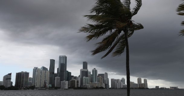 Storm clouds are seen over the city as Hurricane Isaias approaches the east coast of Florida on August 01, 2020 in Miami, Florida. (AFP Photo)