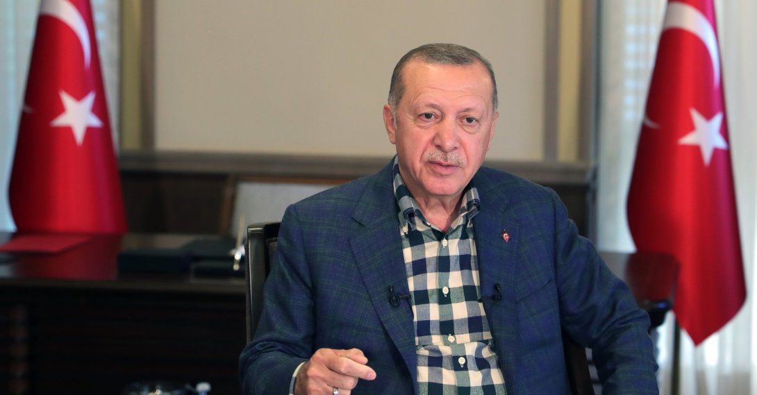 President Recep Tayyip Erdoğan addresses members of the ruling Justice and Development Party (AK Party) for Qurban Bayram greetings via video-link in Ankara, Turkey, Aug. 1, 2020. (AA Photo)