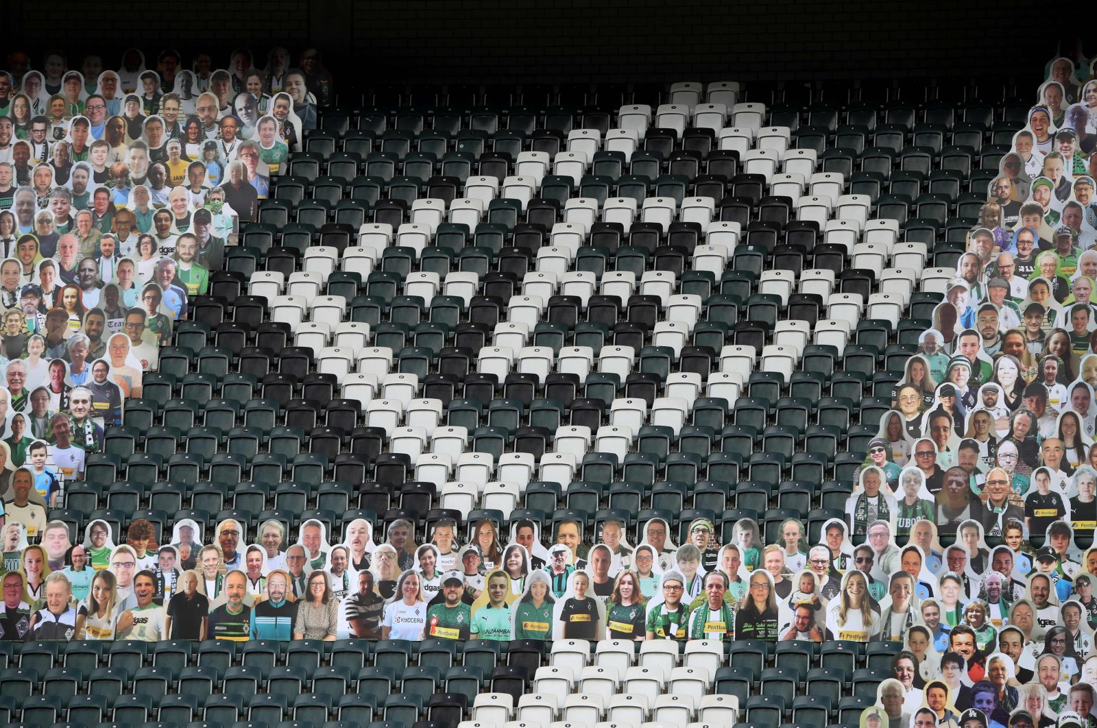 Cardboard cutouts fill the stands before a Bundesliga match in Moenchengladbach, Germany, June 27, 2020. (AFP Photo)