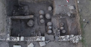 An aerial photo of the granary in the ancient city of Amorium, Afyonkarahisar, central Turkey, July 31, 2020. (AA PHOTO)