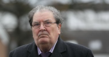 In this Nov. 27, 2013 file photo, former Northern Ireland politician and Joint 1998 Nobel Peace Prize Winner, John Hume, attends the funeral service for Irish priest Father Alec Reid at Clonard Monastery in Belfast, Northern Ireland. (AFP Photo)