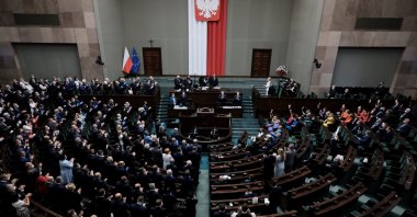 Members of Parliament react following the speech of newly sworn-in President of Poland Andrzej Duda in Warsaw, Poland, Aug. 6, 2020. (Reuters Photo)