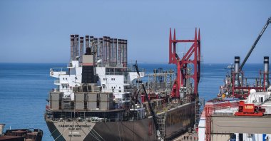Karadeniz Holding's Raif Bey power ship docked in a shipyard of Altınova district, Yalova, June 16, 2020. (AFP Photo)