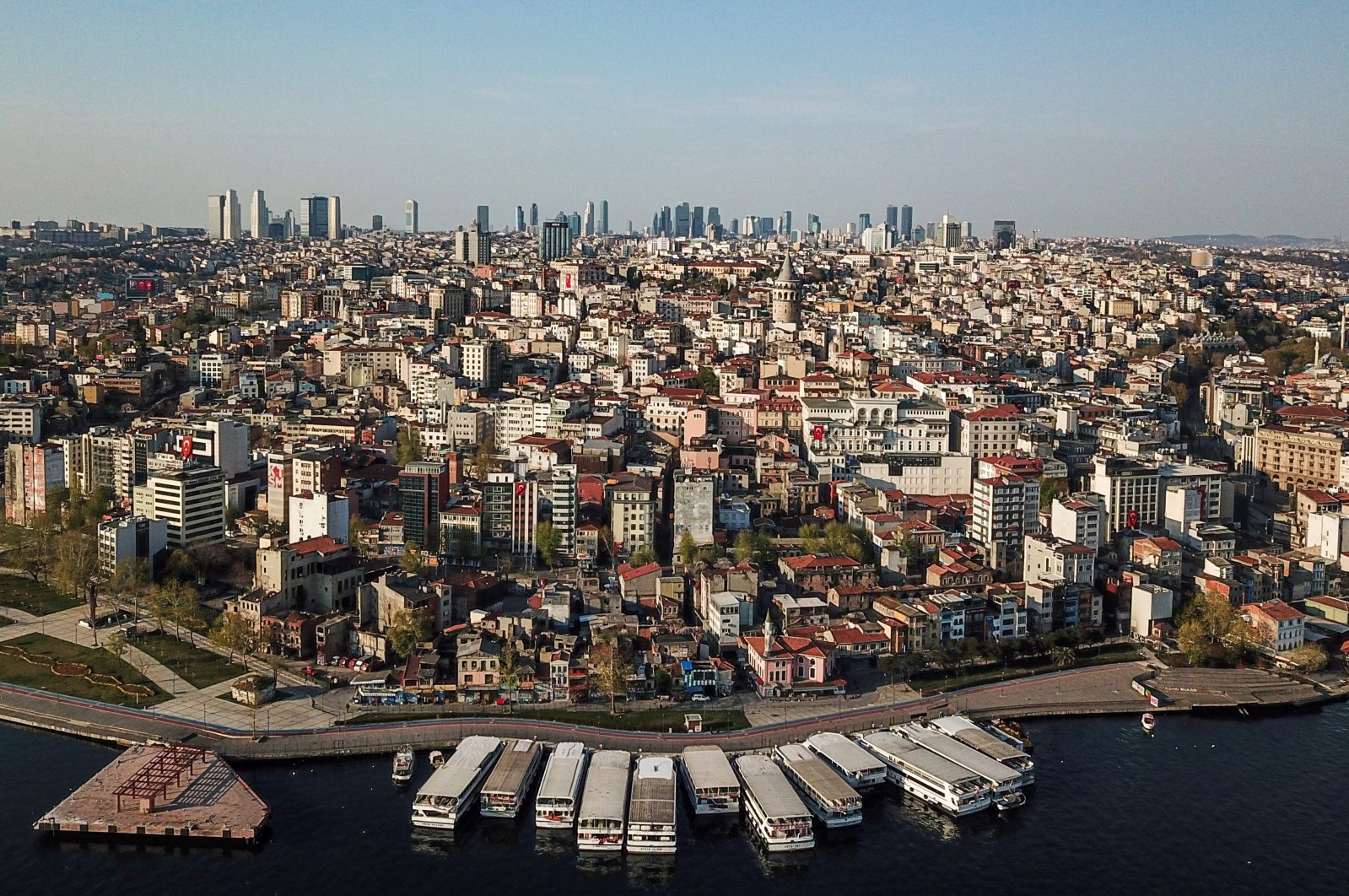 An aerial view of the Galata tower (C) and the Beyoğlu district in Istanbul, April 26, 2020. (AFP Photo)