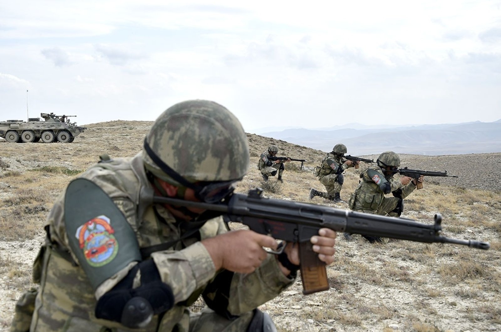 Soldiers take aim during the Turkey-Azerbaijan joint military drills in Baku, Azerbaijan, Aug. 6, 2020. (AA Photo)