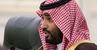  Saudi Arabia's Crown Prince M. bin Salman speaks to Russian President Vladimir Putin during talks in Riyadh, Saudi Arabia on Oct. 14, 2019. (AP Photo)