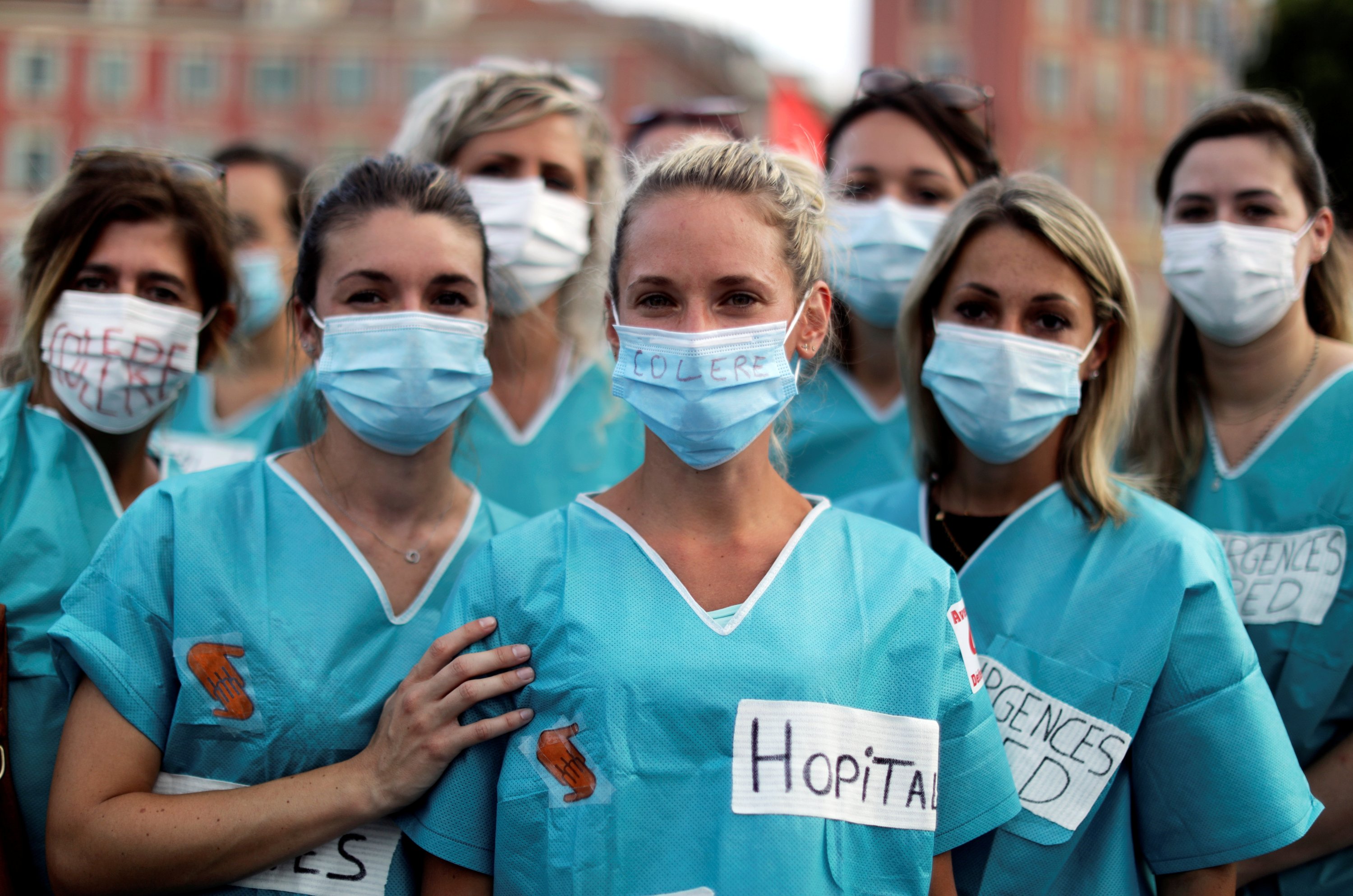French health workers attend a protest in Nice to urge the French government to improve wages and invest in public hospitals, in the wake of the coronavirus disease crisis in France, June 30, 2020. (REUTERS Photo)
