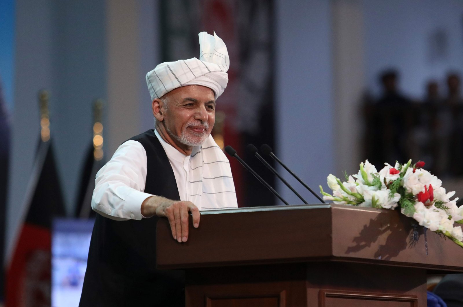 Afghan President Ashraf Ghani speaks during the last day of the Loya Jirga, a grand assembly, at the Loya Jirga Hall in Kabul, Aug. 9, 2020. (AFP Photo)
