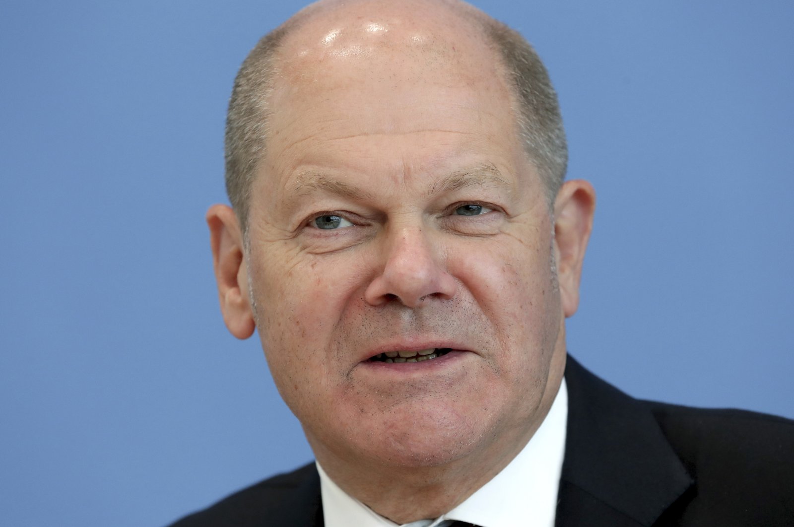 German Finance Minister Olaf Scholz addresses the media during a news conference in Berlin, Germany, May 14, 2020. (AP Photo)