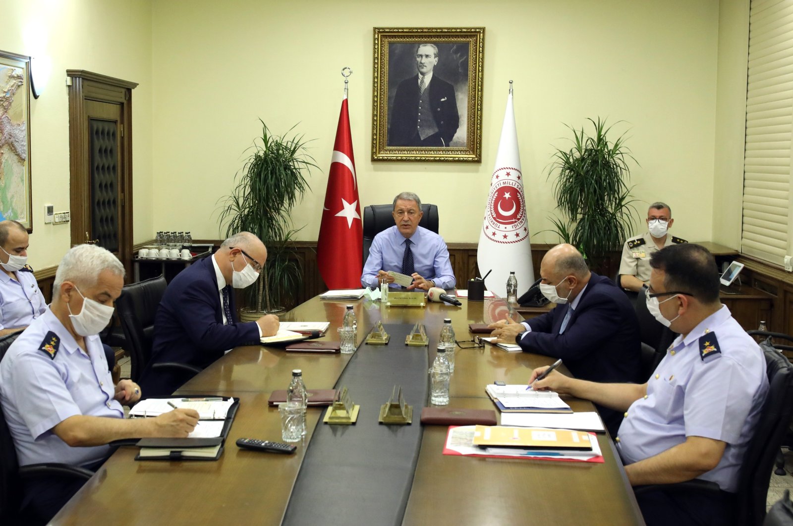 Defense Minister Hulusi Akar attends a meeting with the commanders-in-chief of the Turkish Armed Forces in Ankara, Tuesday, Aug. 11, 2020 (DHA Photo)