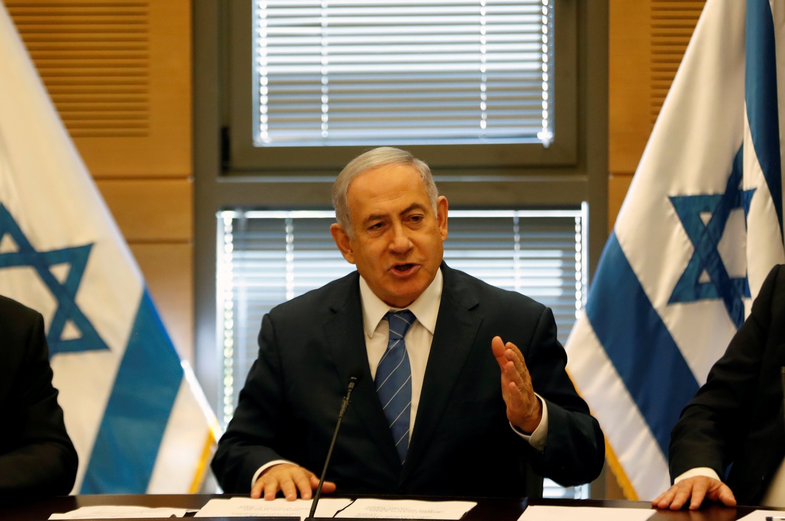 Israeli Prime Minister Benjamin Netanyahu delivers a statement to the media at the start of his Likud party faction meeting at the Knesset, Israel's parliament, in Jerusalem, Sept. 23, 2019. (Reuters Photo)