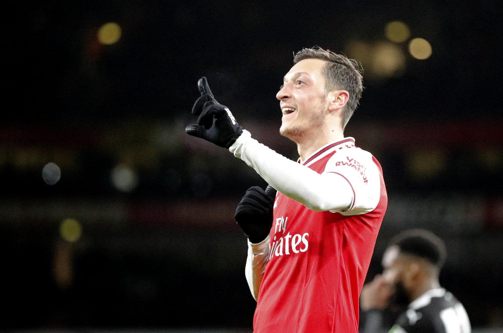 Mesut Özil celebrates a goal during a Premier League match in London, Feb. 16, 2020. (AP Photo)
