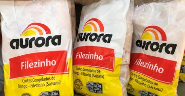 Bags of frozen chickens "Aurora" are pictured at a market amid the coronavirus disease (COVID-19) outbreak, in Rio de Janeiro, Brazil, Aug. 13, 2020. (REUTERS Photo)