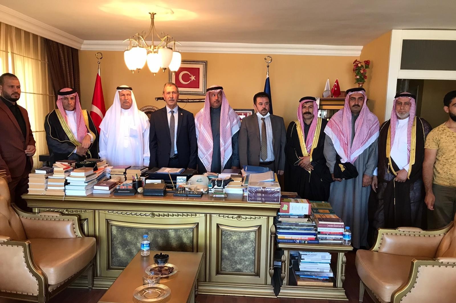 Former Justice and Development Party (AK Party) lawmaker Mahmut Kaplan (C) with Syrian tribe leaders in the capital Ankara, Aug. 15, 2020. (IHA Photo)