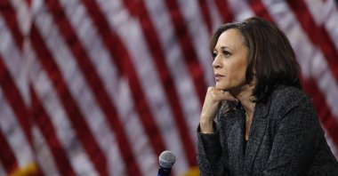 U.S. Sen. Kamala Harris listens during a gun safety forum in Las Vegas, Nevada, U.S., Oct. 2, 2019. (AP Photo)