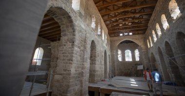 A photo from the ongoing restoration work at the Şehzade Korkut Mosque, Antalya, southern Turkey, Aug. 14, 2020. (AA Photo)