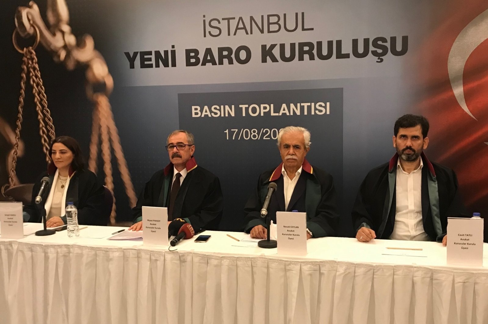 Founding members of the Second Bar Association, lawyer Şengül Karslı, lawyer Niyazi Paksoy, Necati Ceylan and Cavit Tatlı make press statement about the new bar in Istanbul on Monday, Aug. 17, 2020 (AA Photo)