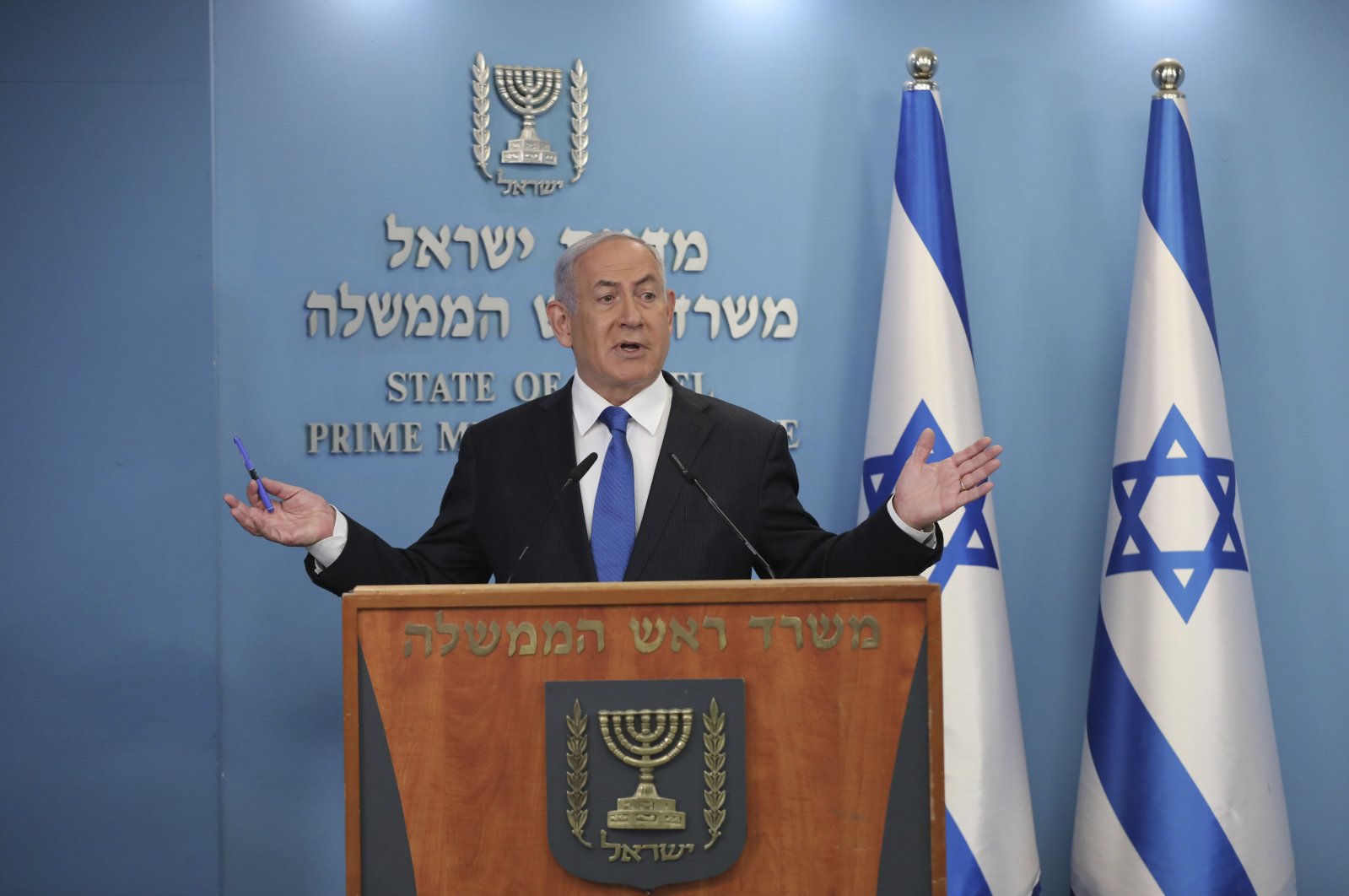 Israeli Prime Minister Benjamin Netanyahu speaks during a news conference, Jerusalem, Aug. 13, 2020. (AP Photo)