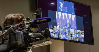 European Council President Charles Michel takes part in a virtual summit with European Commission President Ursula von der Leyen and European leaders to discuss Belarus' situation, in Brussels, Belgium Aug. 19, 2020. (Reuters Photo)