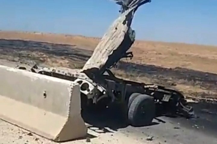 The remnants of a vehicle destroyed in a YPG/PKK attack in Ras al-Ain, Syria, Aug. 18, 2020. (IHA Photo)