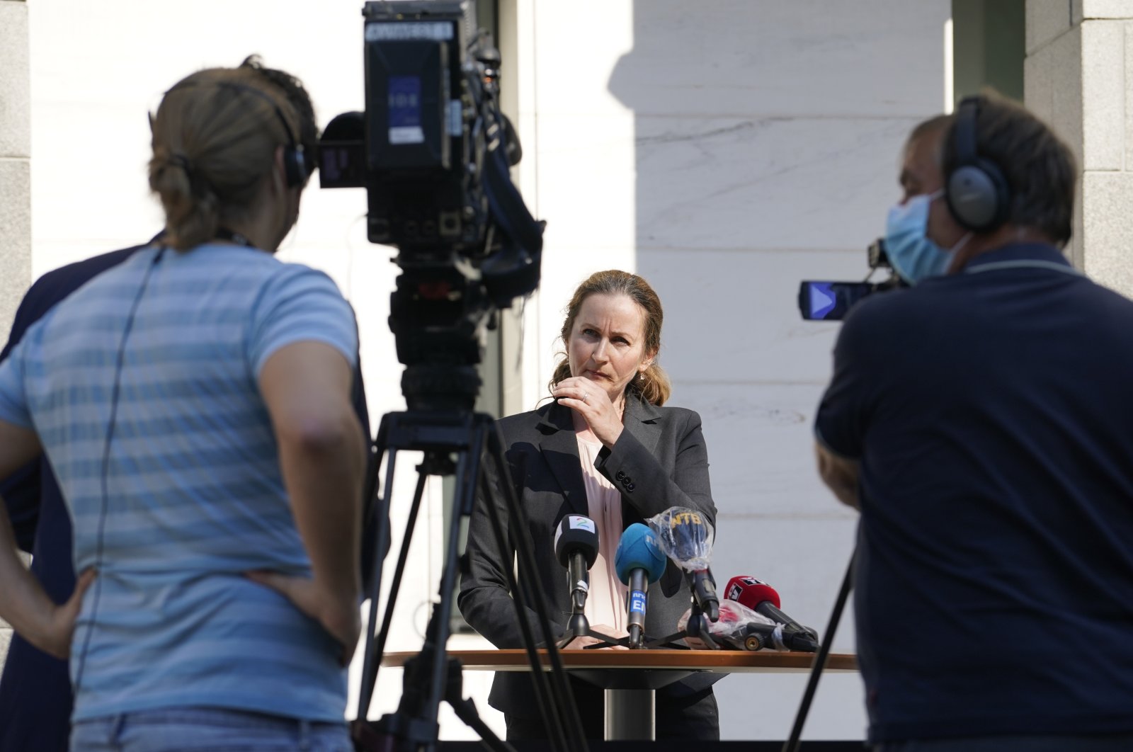 Police attorney Line Nygaard addresses media after a meeting for a man charged with espionage for Russia, in Lillestrom, Norway, Aug. 17, 2020. (EPA Photo)