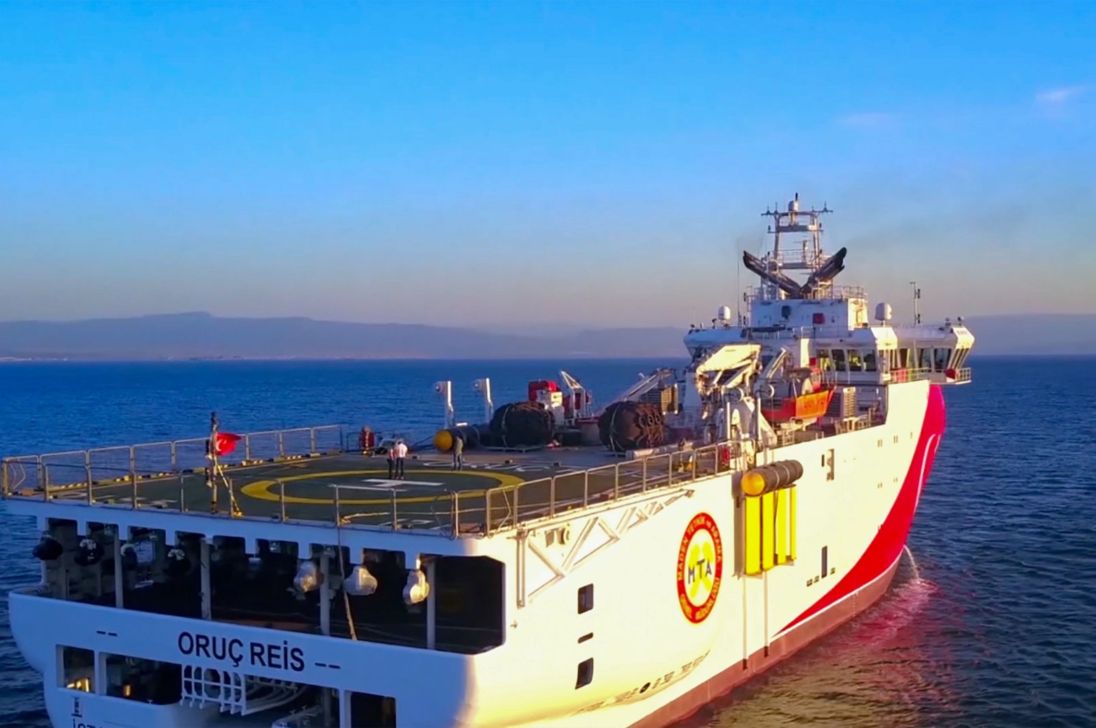 Turkish seismic research vessel 'Oruç Reis' heading in the west of Antalya on the eastern Mediterranean Sea,  Aug.12, 2020. (AFP)