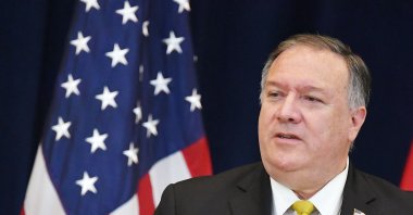 U.S. Secretary of State Michael Pompeo speaks during a press conference with Iraq's Foreign Minister Fuad Hussein at the State Department in Washington, DC, August 19, 2020. (AFP Photo)