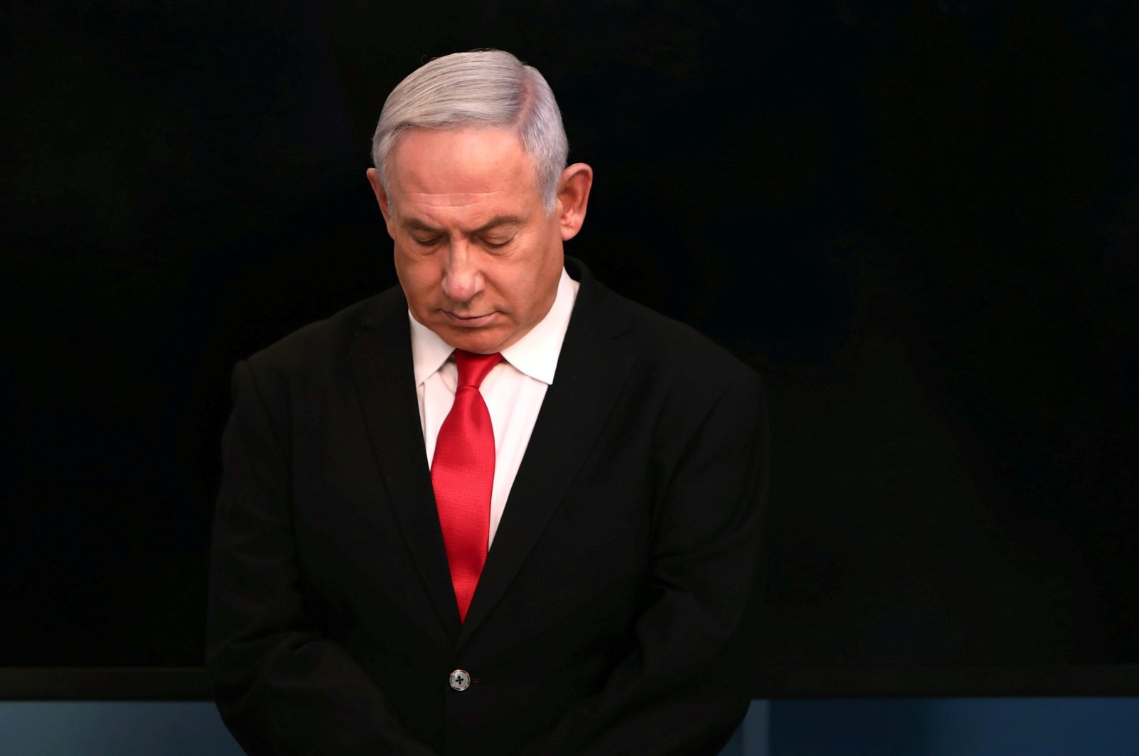 Israeli Prime Minister Benjamin Netanyahu arrives for a speech at his Jerusalem office, Israel, March 14, 2020. (Reuters Photo)