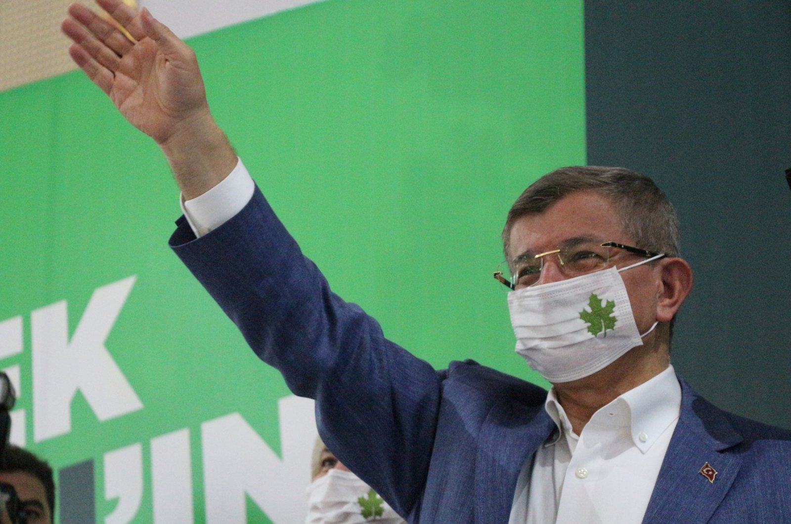 Future Party (GP) Chairman Ahmet Davutoğlu waves to the audience during his party's provincial congress in the eastern city of Batman, Turkey, July 25, 2020. (DHA Photo)