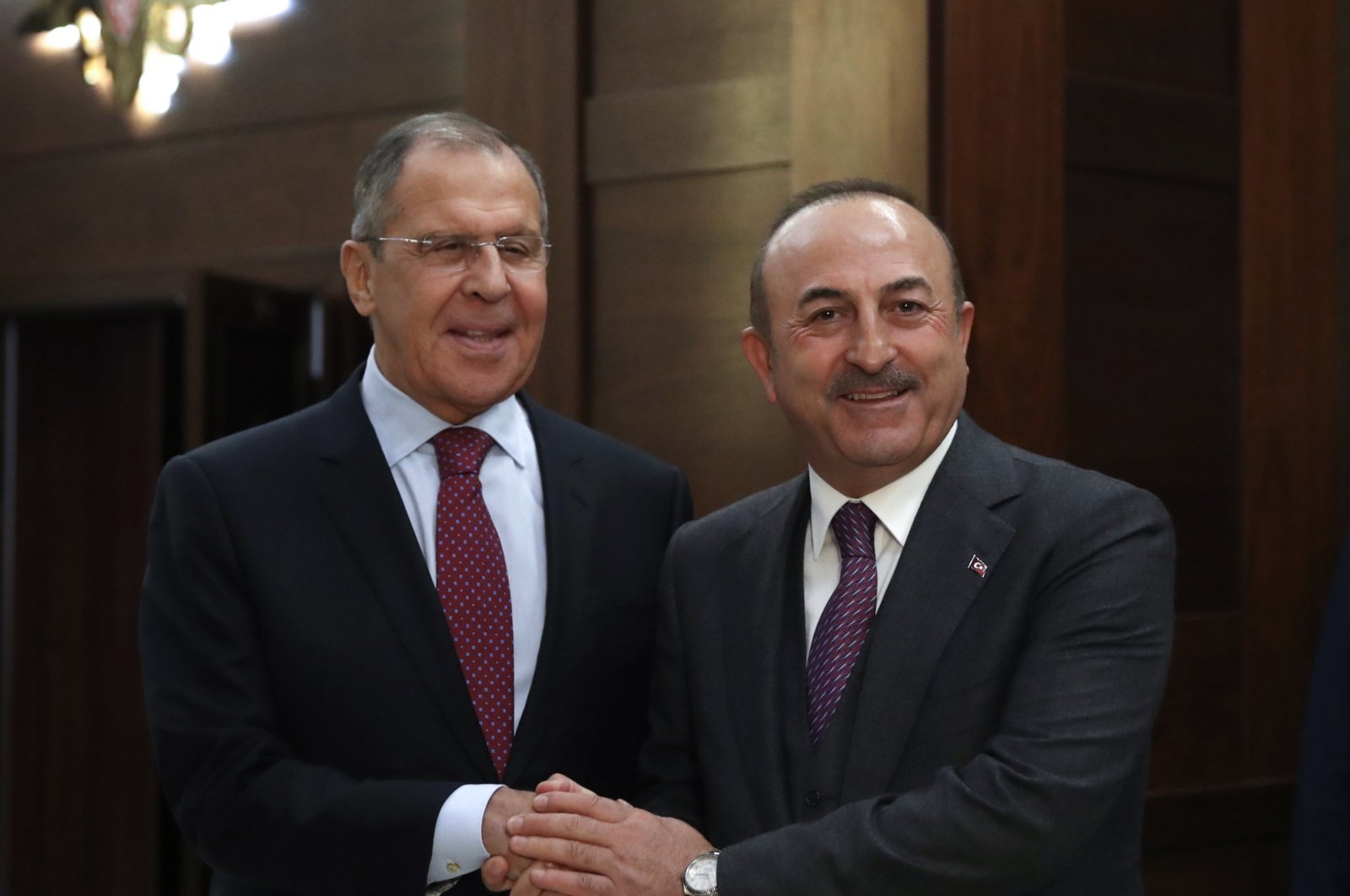 Russian Foreign Minister Sergey Lavrov (L) and Turkish Foreign Minister Mevlüt Çavuşoğlu pose after a press conference in Moscow, Russia, Dec. 30, 2018. (AA Photo)