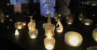 Glassware found during the excavations of the Serçe Port shipwreck are on display at the Bodrum Museum of Underwater Archaeology, Muğla, southwestern Turkey, Aug. 20, 2020. (AA Photo)