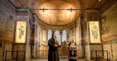 Two visitors admire the inside of Kariye Museum, in Istanbul, Turkey, Aug. 21, 2020. (AFP Photo)