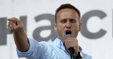 Russian opposition activist Alexei Navalny gestures while speaking to a crowd during a political protest in Moscow, Russia, July 20, 2019. (AP Photo)