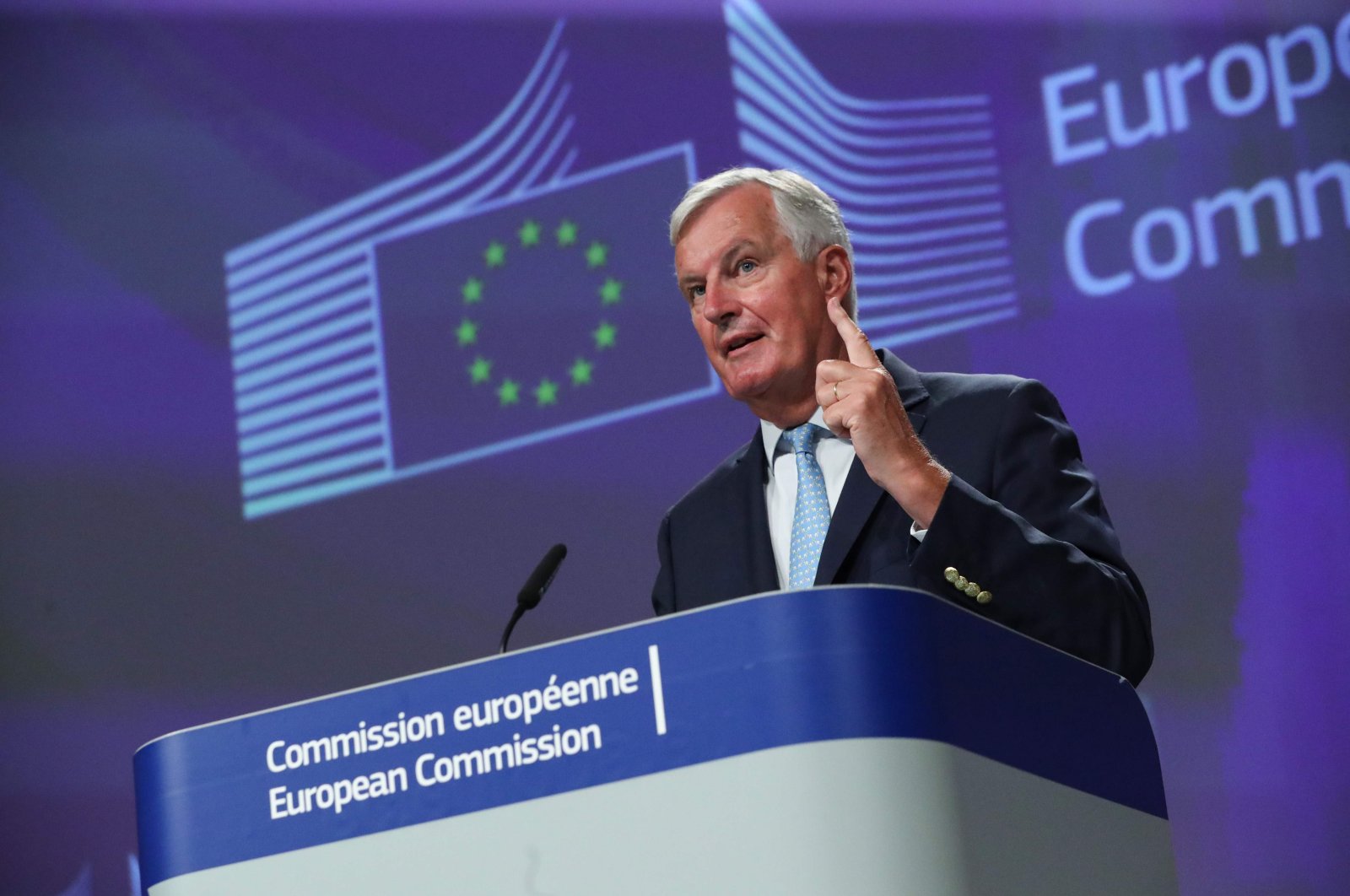 EU's Brexit negotiator Michel Barnier holds a news conference after a meeting with Britain's chief negotiator, Brussels, Aug. 21, 2020. (AFP Photo)