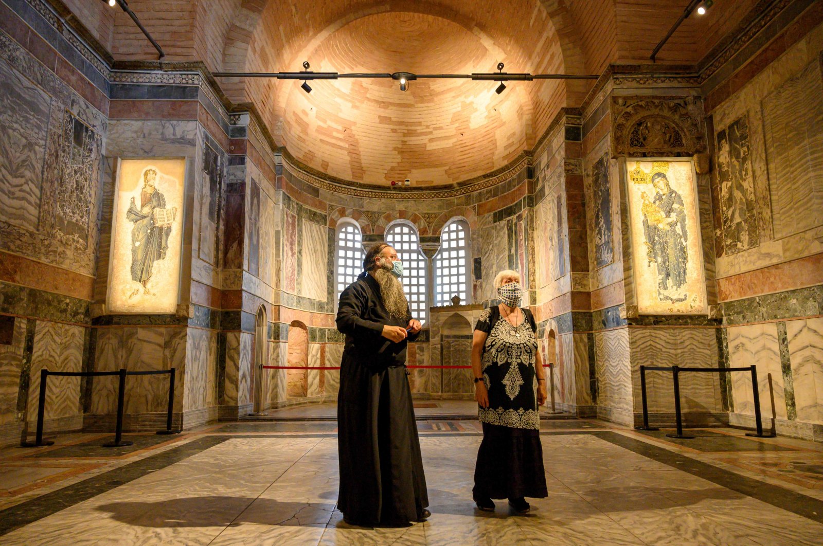 Two visitors admire the inside of Kariye Museum, in Istanbul, Turkey, Aug. 21, 2020. (AFP Photo)