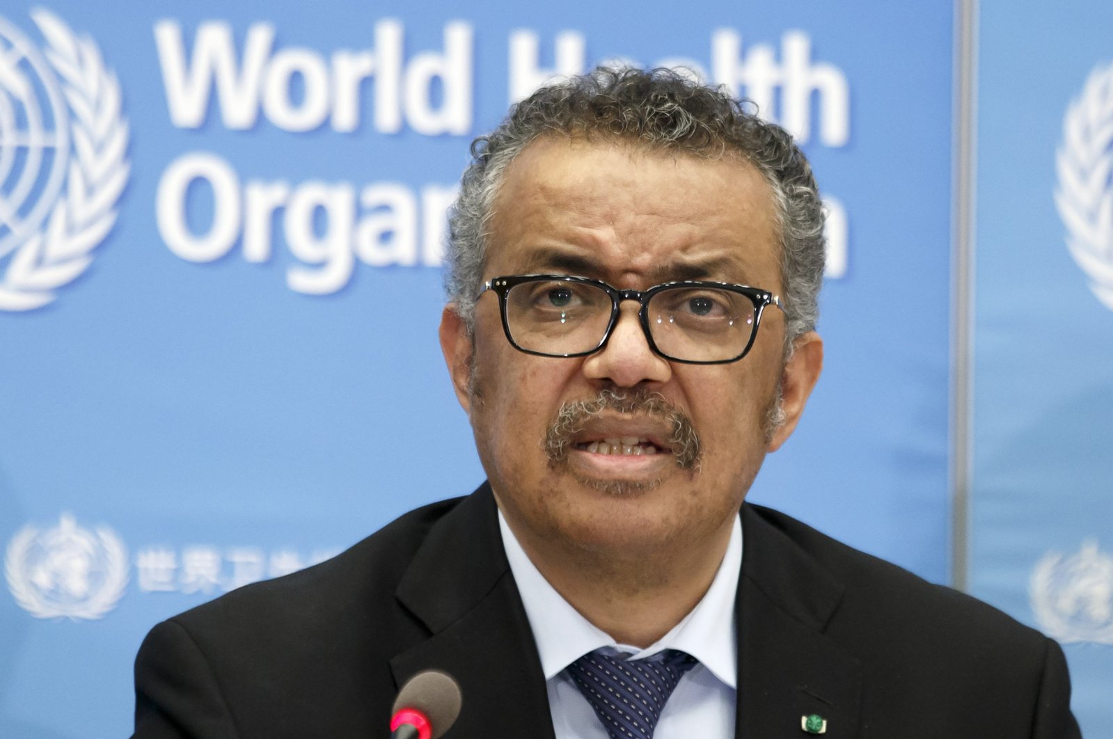 Tedros Adhanom Ghebreyesus, Director-General of the World Health Organization, addresses a press conference about the update on COVID-19 at the WHO headquarters in Geneva, Switzerland, Feb. 24, 2020. (AP Photo)