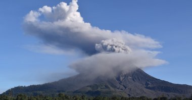 Mount Sinabung spews thick smoke into the air in Karo, North Sumatra, Indonesia, Aug. 23, 2020. (AFP Photo)