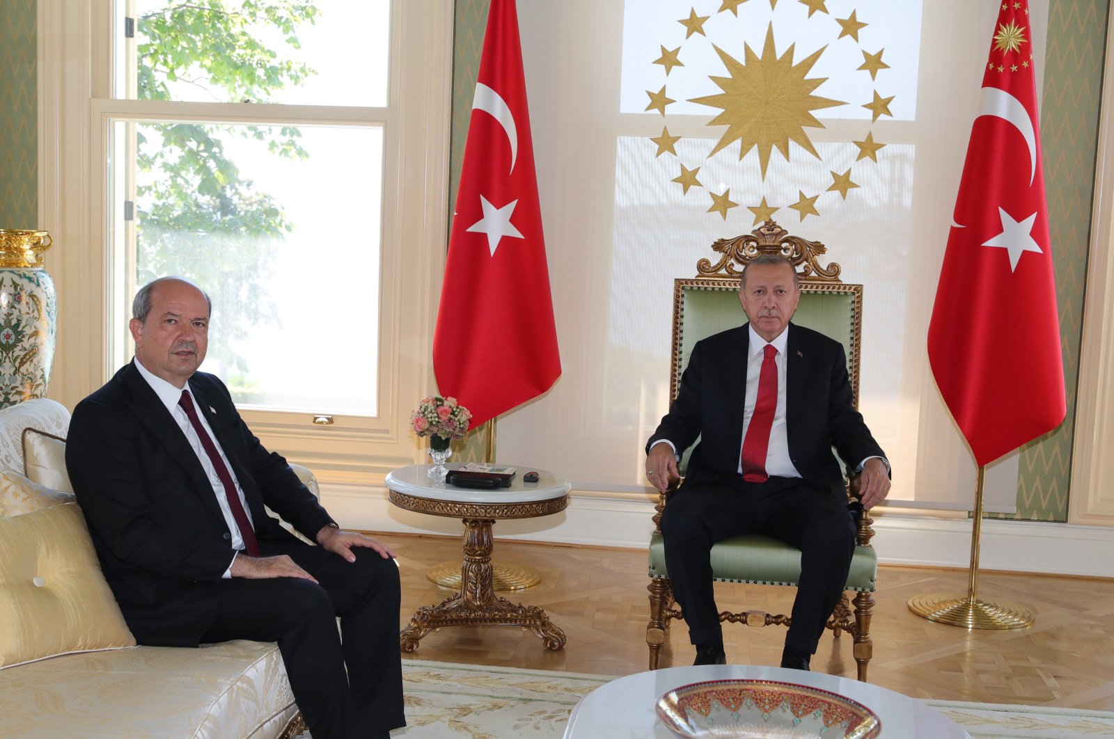 President Recep Tayyip Erdoğan receives Turkish Republic of Northern Cyprus (TRNC) Prime Minister Ersin Tatar, August 12, 2020. (AA Photo)