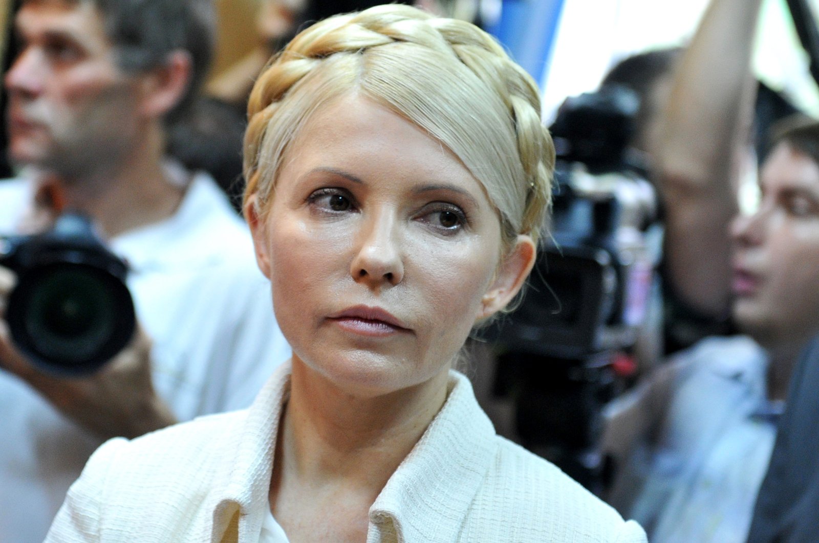In this photograph taken on June 24, 2011 Ukraine's ex-prime minister Yulia Tymoshenko looks on at the beginning her court hearing in Kiev. (AFP Photo)