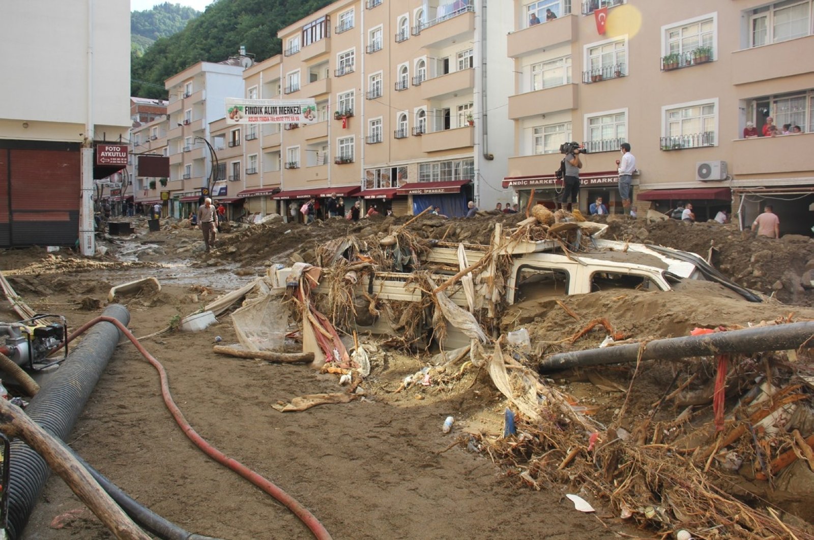 Debris left by floods on a street in Dereli, a district of Giresun, northern Turkey, Aug. 24, 2020. (İHA Photo)