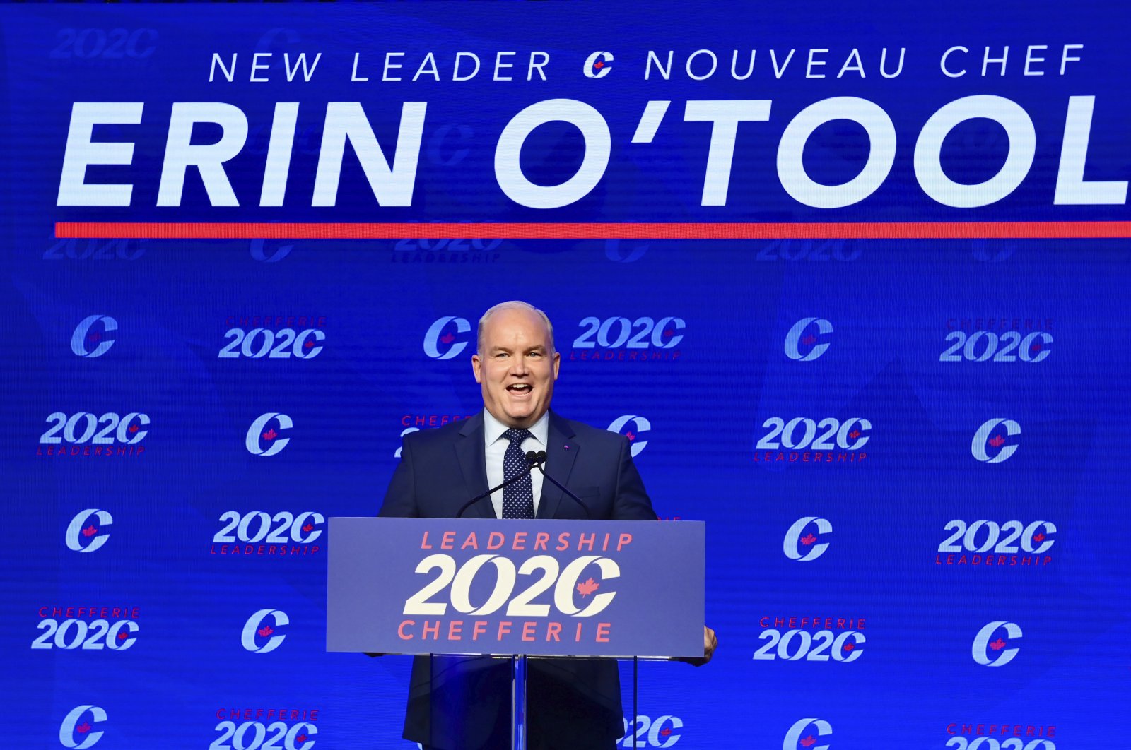 Conservative Party of Canada Leader Erin O'Toole speaks after his win at the 2020 Leadership Election in Ottawa, Ontario, Aug. 23, 2020. (AP Photo)