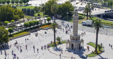 The clock tower in the western city of Izmir was built to mark the 25th anniversary of the enthronement of Ottoman Sultan Abdülhamid II, Izmir province, Turkey, Aug. 24, 2020. (AA Photo)