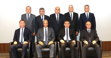 Serdar Tatlı (front 2nd left) poses with his fellow committee members in TFF headquarters in Istanbul, Turkey, Aug. 25, 2020. (IHA Photo)