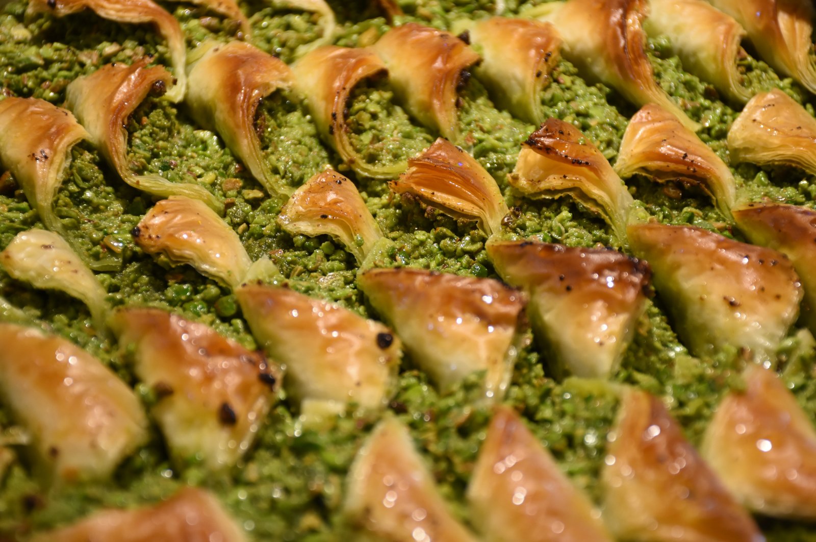 A company employed 80 pastry masters to create new tahini baklava in Gaziantep, southeastern Turkey, Aug. 23, 2020. (AA Photo)